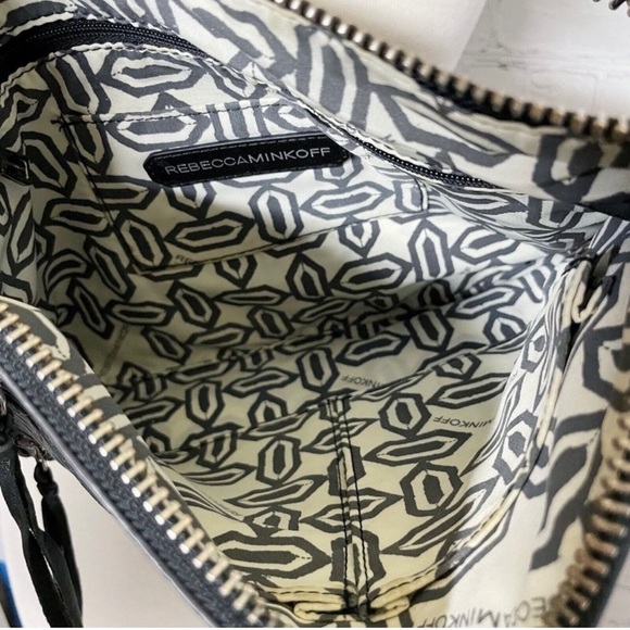 Rebecca Minkoff Tri Zip Leather Crossbody Bag Chain Strap Black Studded Moto - Picture 10 of 11